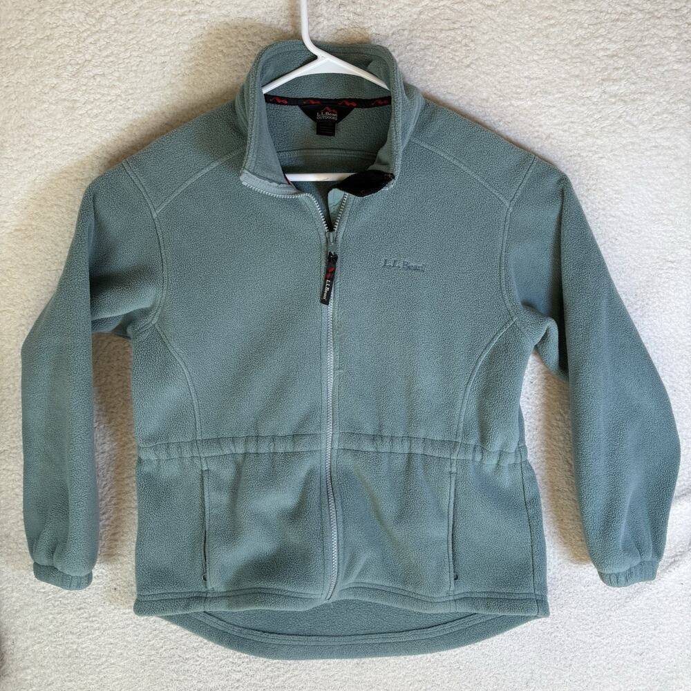 Vintage LL Bean Fleece Jacket Womens Small Petite Green Full Zip USA Made Cinch